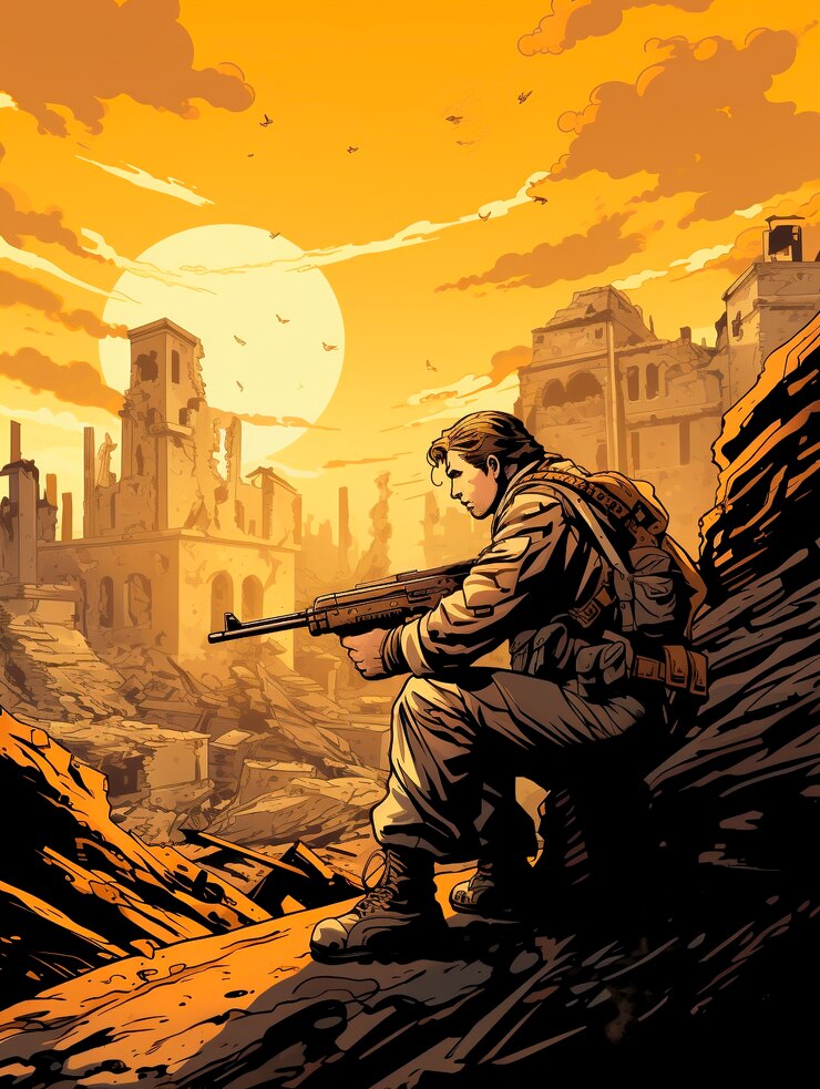 Foto gratuito soldado de dibujos animados con guerra de combate