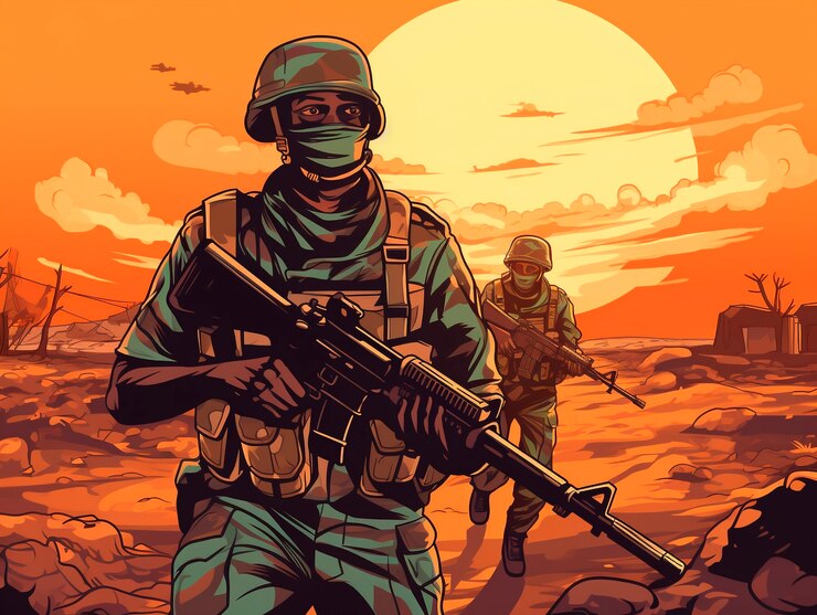 Foto gratuito soldado de dibujos animados con guerra de combate
