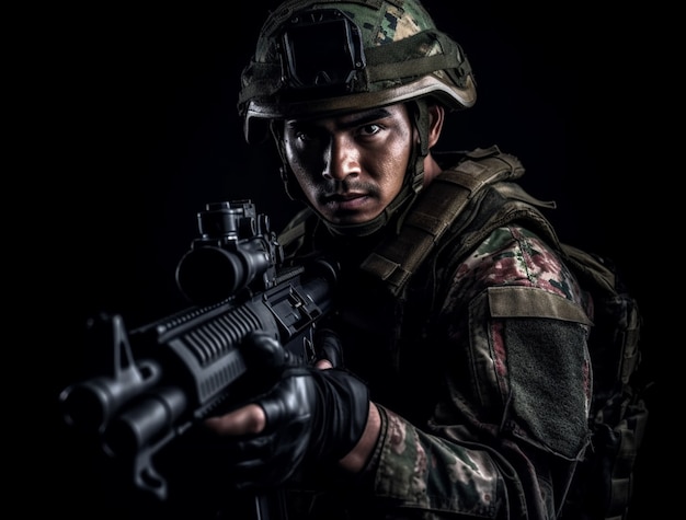 Foto gratuita soldado de tiro medio con arma.