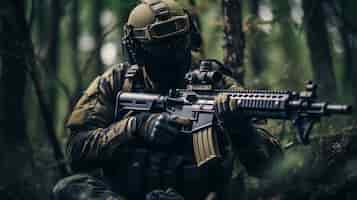 Foto gratuita soldado de tiro medio con arma.