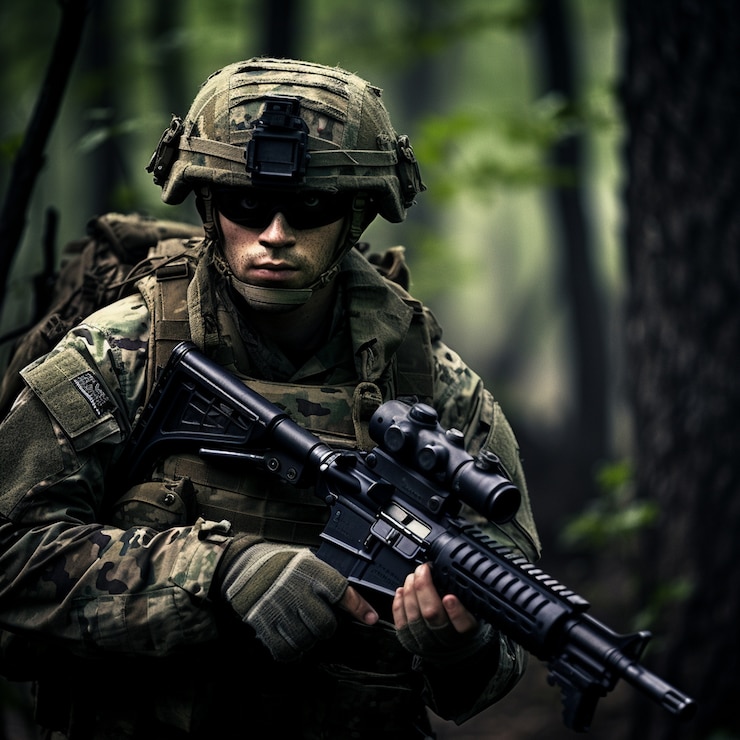 Foto gratuito soldado de tiro medio con arma