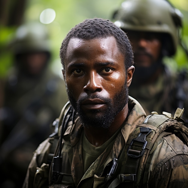 Foto gratuita soldado de tiro medio en zona de guerra.