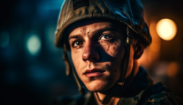 Un soldado con uniforme militar mira a la cámara.