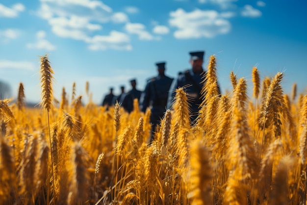 Foto gratuita los soldados del campo de trigo de fondo