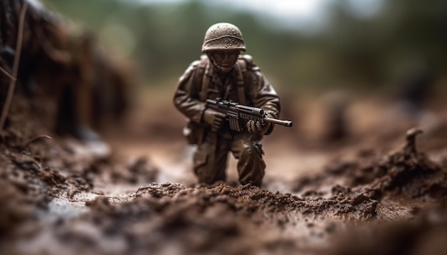 Foto gratuita soldados de juguete en ejército de plástico luchan contra conflicto generado por ia