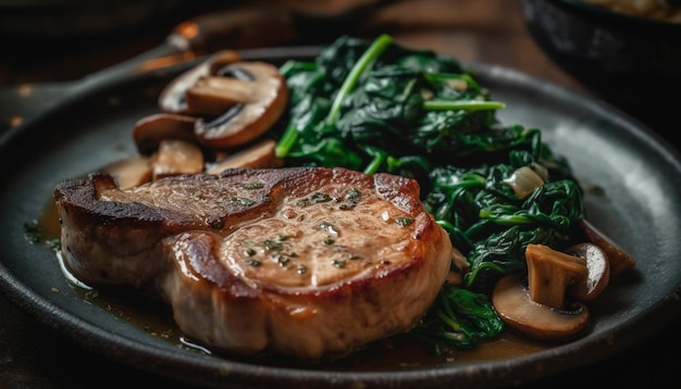 Foto gratuita solomillo a la plancha con ensalada de verduras frescas generado por ia