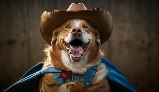 Foto gratuita sonrisa alegre de cachorro vaquero trae diversión al aire libre generada por ia