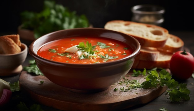 Foto gratuita sopa de verduras frescas en mesa de madera rústica ia generativa