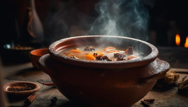 Sopa de verduras frescas rústica comida casera saludable generada por IA