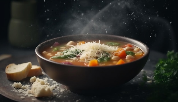 Sopa de verduras saludable, una comida casera gourmet generada por IA