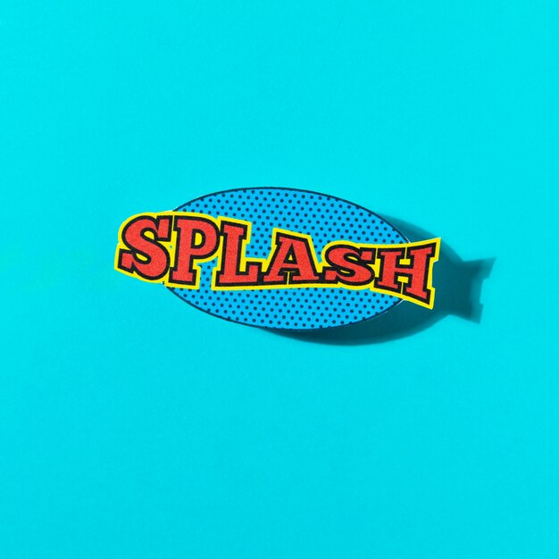 Splash wording sound effect for comic speech bubble on turquoise background