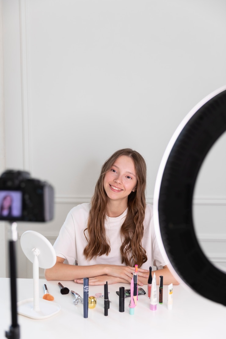 Foto gratuito streaming youtube maquillador freelancer