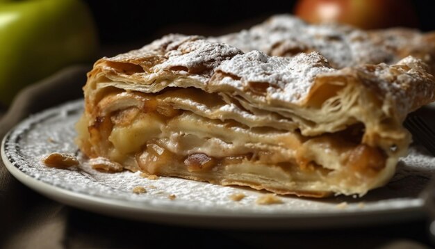 Strudel de manzana en capas horneado a la perfección generado por IA