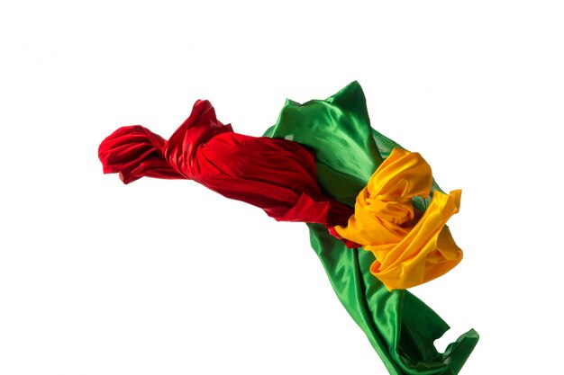 Suave y elegante tela transparente de color amarillo, rojo y verde separada en blanco