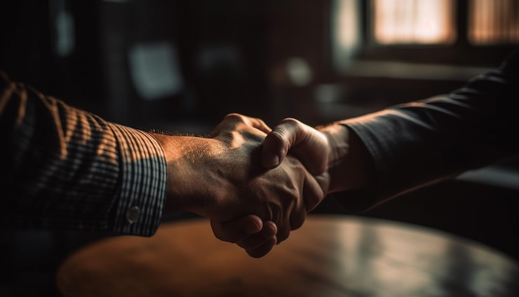 Photo Gratis successful business handshake between two professional adults generated by ai