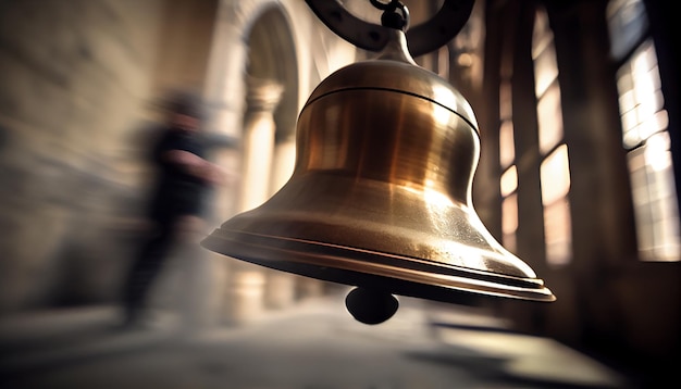 Foto gratuita suena una campana en tono dorado a través de una antigua capilla generada por ia