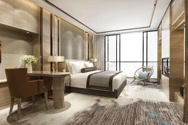 suite de dormitorio moderno clásico de lujo en el hotel