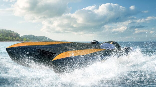 Súper carreras de velocidad en barco Render 3d Ilustración