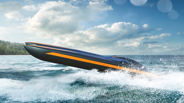 Súper carreras de velocidad en barco Render 3d Ilustración