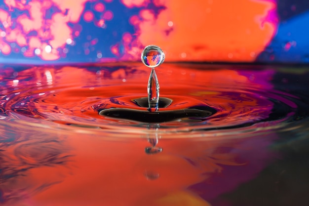 Superficie de agua con gota y fondo de colores