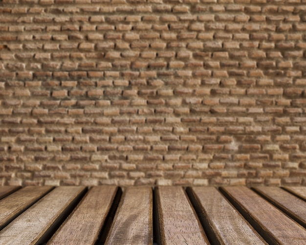 Foto gratuita superficie de mesa mirando hacia pared de ladrillo