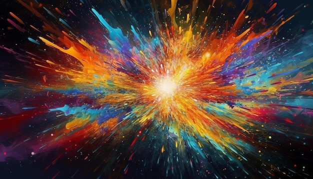 La supernova en explosión ilumina una galaxia multicolor vibrante en una ilustración abstracta generada por IA