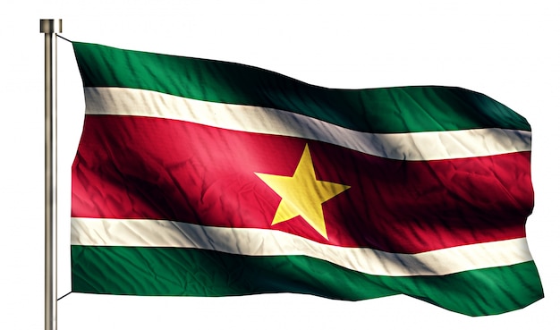 Surinam Bandera Nacional aislado fondo blanco 3D