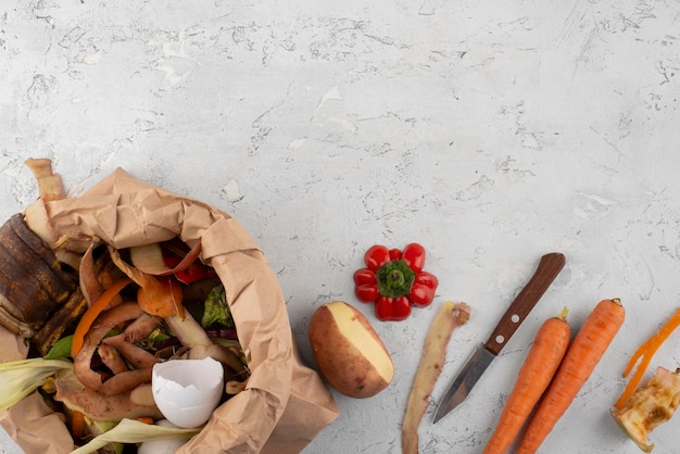 Surtido de abono a base de alimentos podridos con espacio de copia