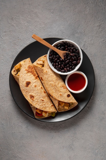 Surtido de comidas ricas en proteínas de vista superior