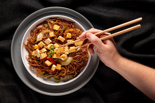 Surtido de comidas ricas en proteínas de vista superior