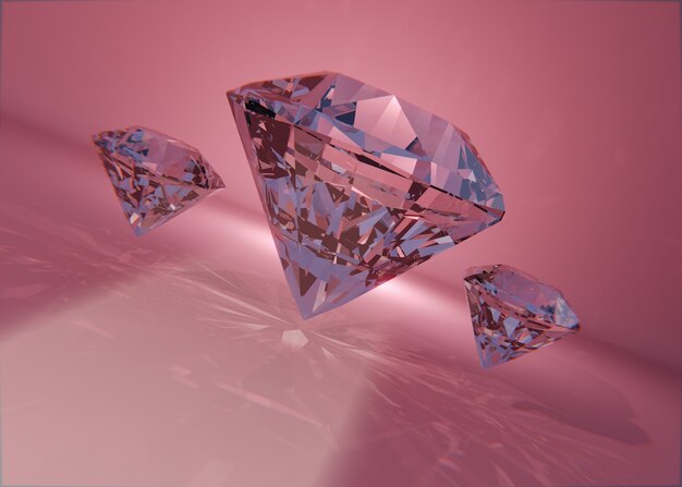 Surtido de diamantes sobre fondo rosa