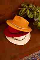 Foto gratuita surtido de elegantes sombreros fedora