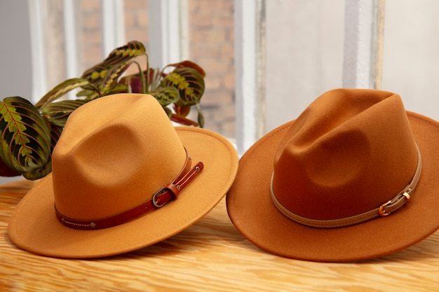 Foto gratuita surtido de elegantes sombreros fedora