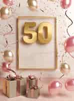 Foto gratuita surtido festivo de 50 cumpleaños con globos