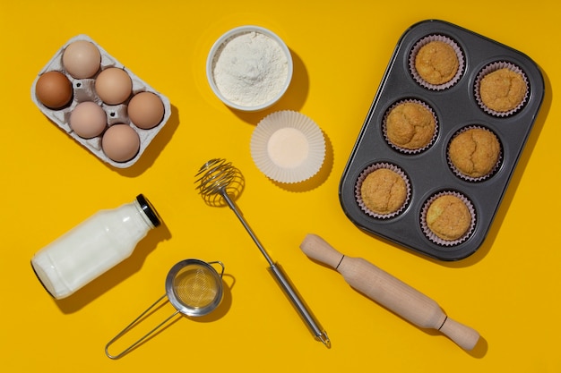 Surtido de ingredientes de recetas flat lay