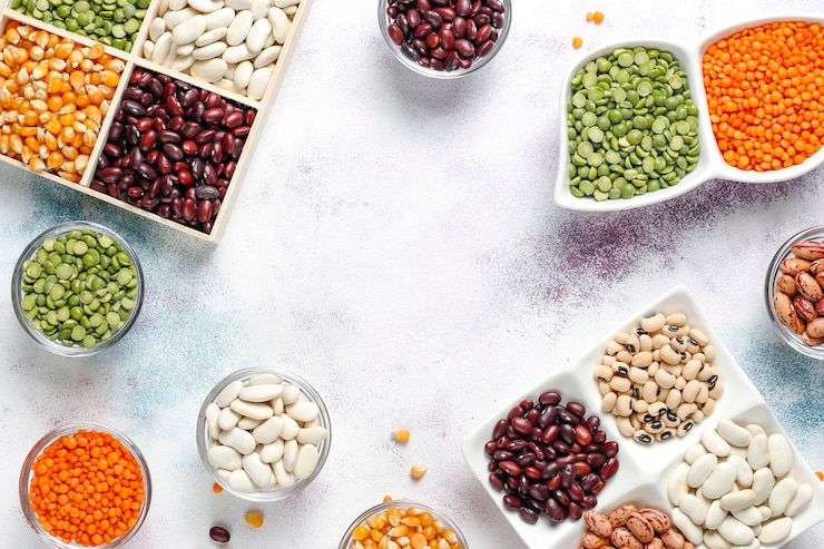 Foto gratuito surtido de legumbres y frijoles comida proteica vegana saludable.