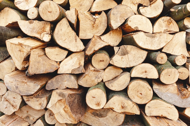 Surtido con madera cortada para calentar