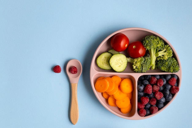 Foto gratuita surtido plano de alimentos nutritivos para niños.