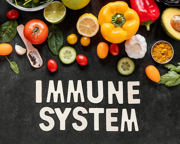 Surtido plano de alimentos saludables para aumentar la inmunidad