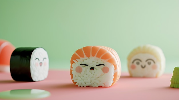 Foto gratuita el sushi 3d con cara es lindo.