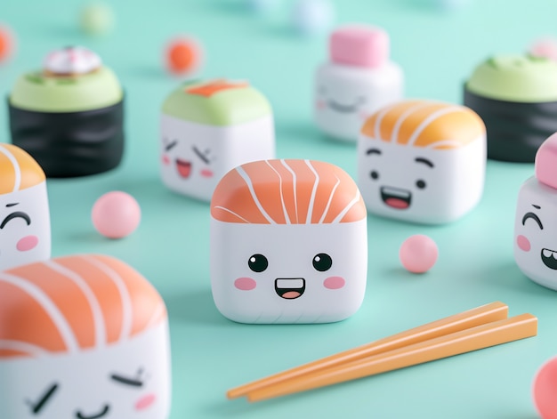 El sushi 3D con cara es lindo.