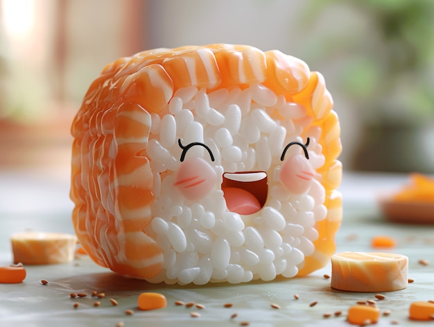 Foto gratuita el sushi 3d con cara es lindo.