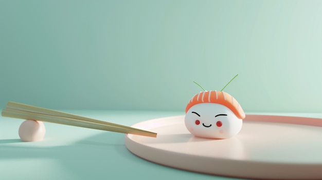 Foto gratuita el sushi 3d con cara es lindo.