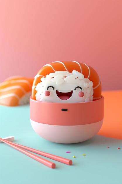 Foto gratuita el sushi 3d con cara es lindo.