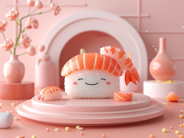 Foto gratuita el sushi 3d con cara es lindo.