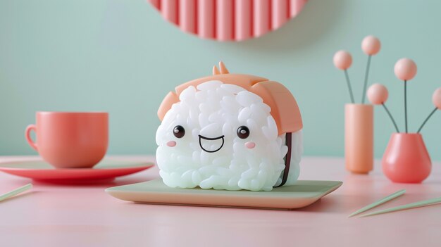 El sushi 3D con cara es lindo.