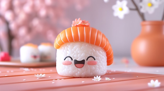 Foto gratuita el sushi 3d con cara es lindo.