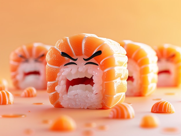 El sushi 3D con cara es lindo.