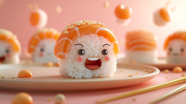 El sushi 3D con cara es lindo.