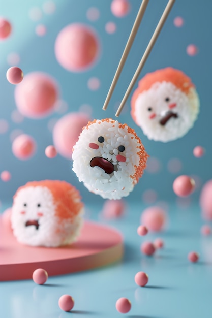 Foto gratuita el sushi 3d con cara es lindo.